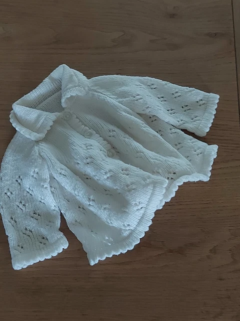 Vintage 1970s White Knitted  Cardigan Baby Infant Reborn Doll