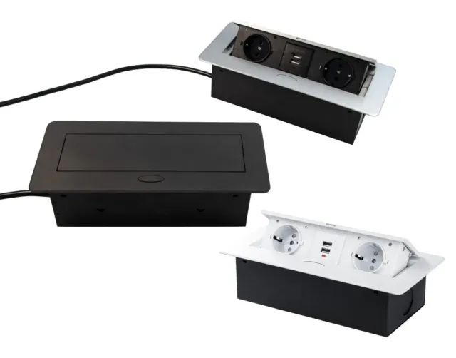 Steckdosen Element Einbau Kombibox Tischsteckdose versenkbar 2x Schuko 2x USB