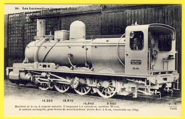 cpa LOCOMOTIVE Cie de FIVES LILLE Construite en 1889 Chemins de Fer du NORD