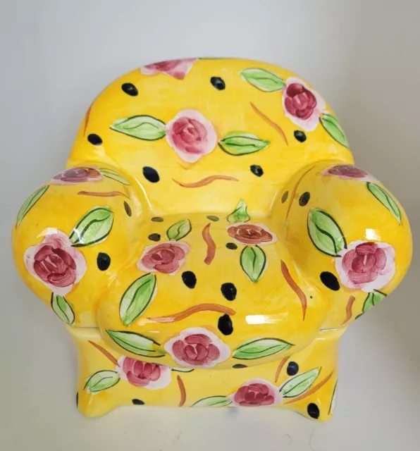 Empress Arts Ltd. Hand Painted Yellow With Flowers Ceramic Sofa Chair Display