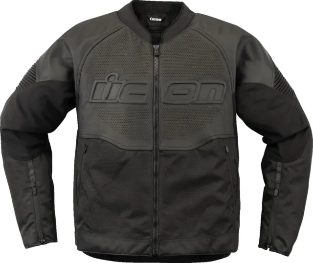 Icon Overlord 3 Mens Leather Motorcycle Jacket Black