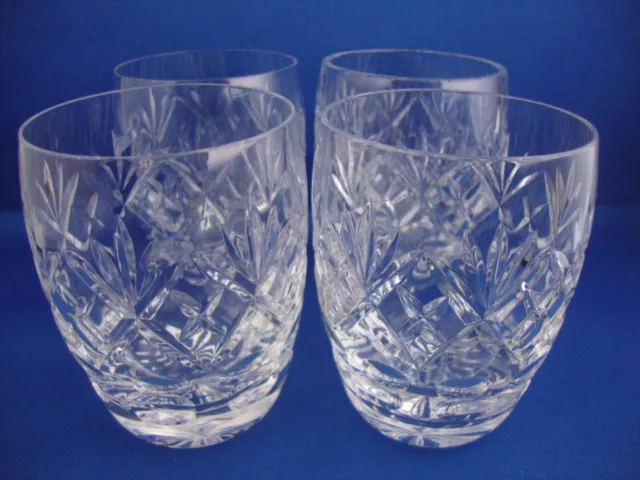 4 x Royal Doulton Crystal Georgian Cut Pattern Barrel Shaped Tumblers - 1 Signed