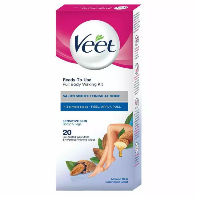 Veet Kit de bandes d'épilation pour tout le corps pour peaux sensibles,...