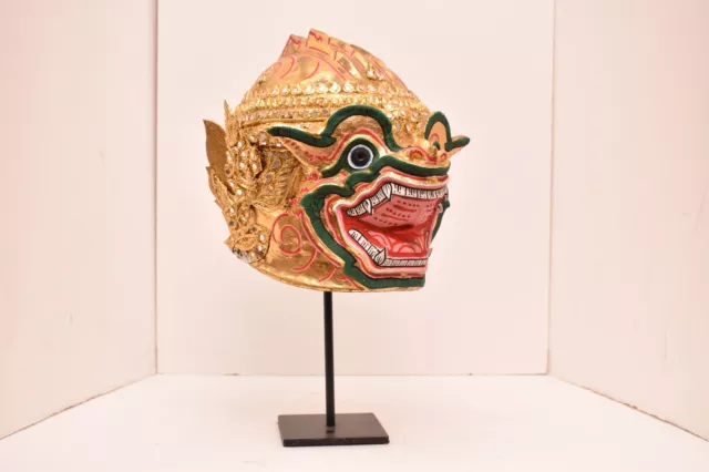 Thai Khon Mask Hanuman Gold vintage Paper Mache Helmet Mask Thailand