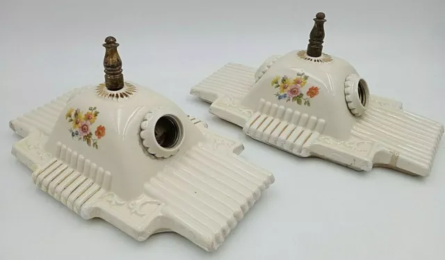 Lot of 2 PORCELIER 2-Bulb Porcelain Ceiling Lights Art Deco & MCM Era