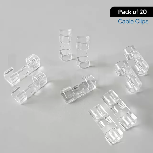 20x Self Adhesive Computer Cable Clear Tidy Wire Cord Holder Ties Fastener Clips