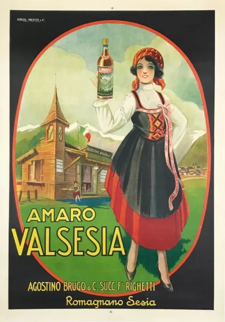 Amaro Valsesia Italian Wine Original Vintage 1920's Stone Litho Poster on Linen