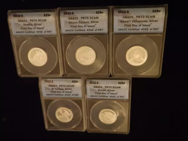 2012 -S    Quarter   5 Coin  SILVER Set           ANACS   PR 70 DCAM