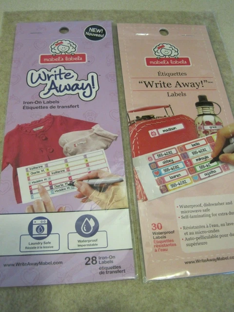 MABEL'S LABELS Clothing Labels Write Away 28 Iron On 30 Waterproof SEALED 2 pks