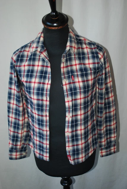 Camicia vintage Dickies KIds blu a scacchi flanella da lavoro taglia bambini piccoli