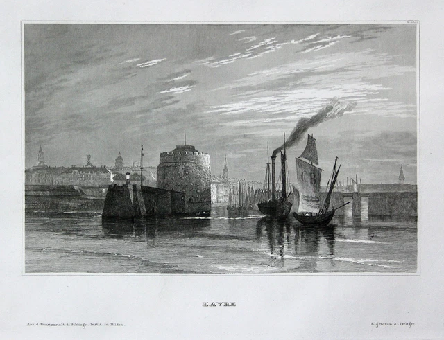 Le Havre Francia Vista View Incisione Acciaio Rotocalco Engraving 1850
