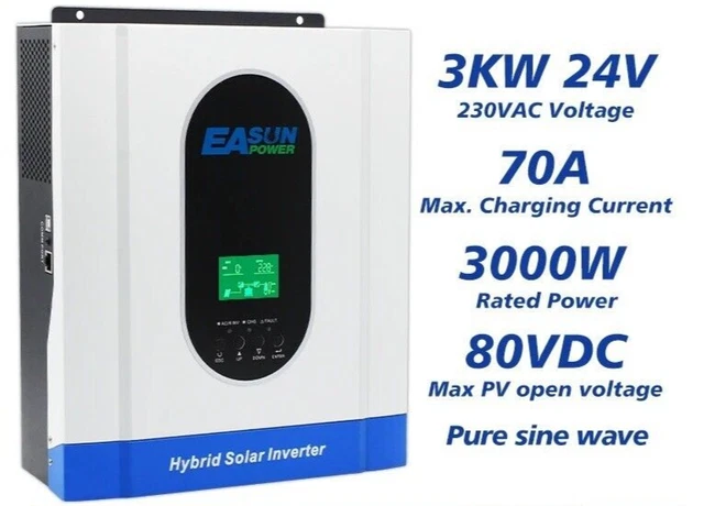 Onduleur hybride 3000 W 80 A MPPT - Régulateur de charge solaire 24 V Onduleur hybride 3000 W 80 A MPPT - Régulateur de charge solaire 24 V