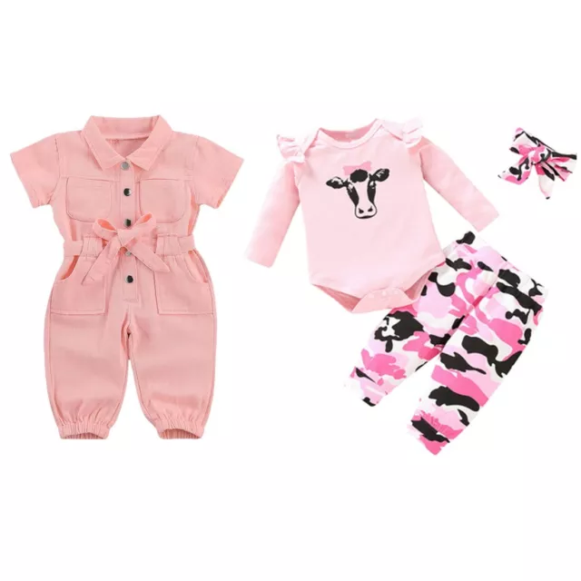 Baby Girls Romper Jumpsuit Toddler Kids Long Sleeves Tops Pants Outfits Clothes