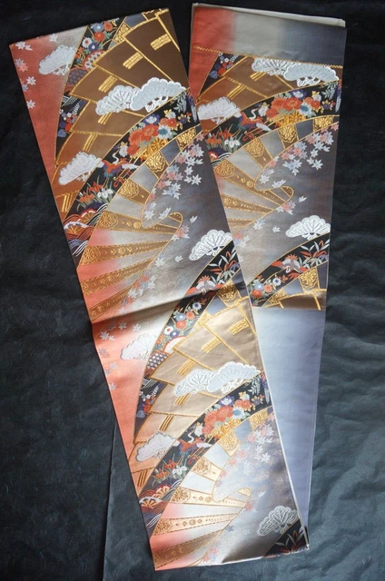 Japanese Kimono OBI FUKURO Silk Woven Vintage Woman Belt Sash Flower Rainbow