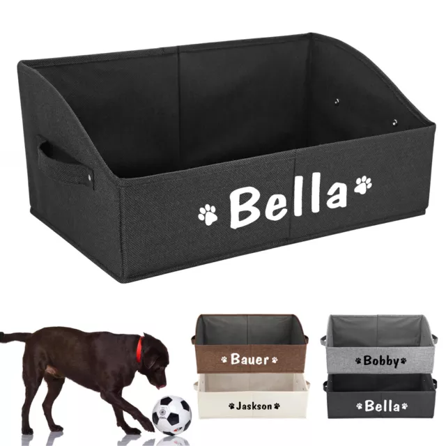 Personalised Pet Toy Basket Storage Bag Box with Dog&Cat Name Print Brown Black