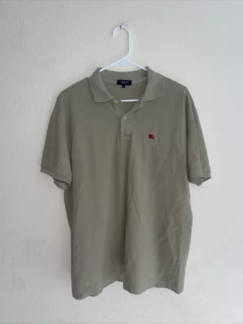 Burberry Brit Polo Shirt Mens Size 6 Classic Fit Pine Green Cotton Plaid Trim