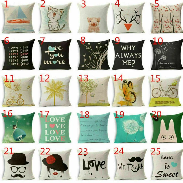18" Pillow Linen Cotton Pattern Decor Waist Home Cover Case Cushion Love
