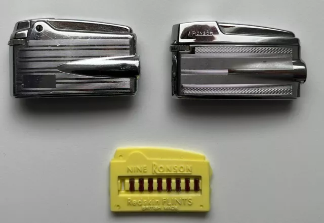 2x Vintage RONSON Premier Varaflame Accendino Lighter + Ronson Flints Redskin