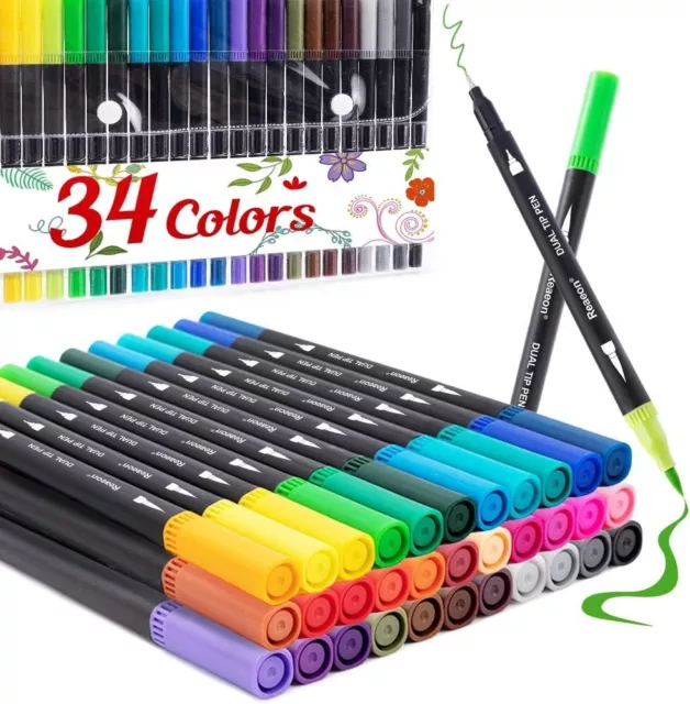 Marcadores Punta Pincel Profesional De 36 Colores Bolígrafos De Doble Puntas Set