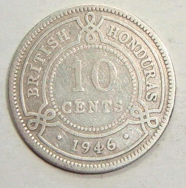 1946 British Honduras Ten 10 Cents George Vi Silver World Coin