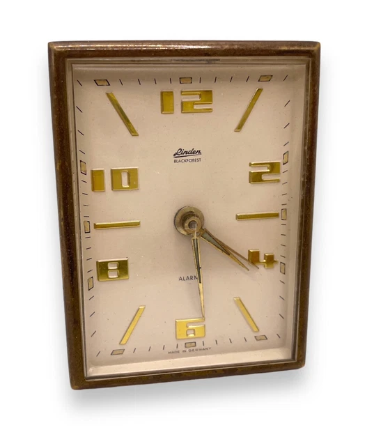 VINTAGE &LINDEN& Black Forest Wind Up Travel Alarm Clock Made In