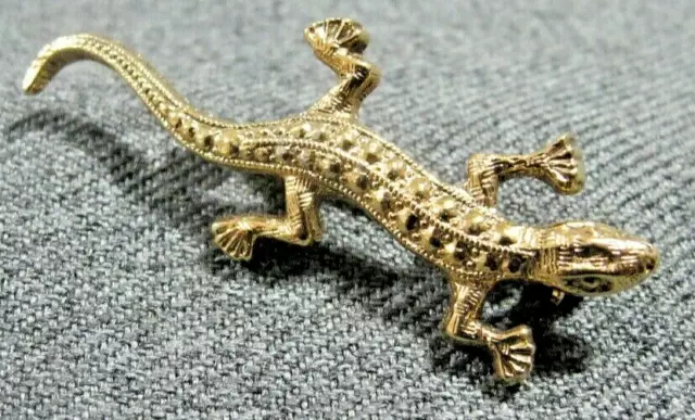 Vintage simulated marcasites goldtone metal lizard alligator pin brooch