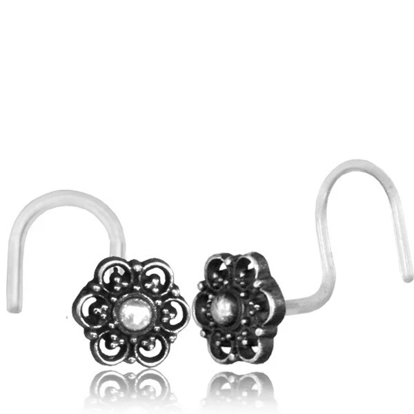 Sterling Silver 20G Nose Stud Mandala Flower Bioplast Nose Ring Ear 6Mm Head