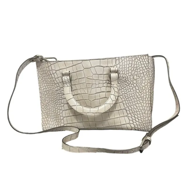 Claudia Firenze Croc Embossed Italian Leather Shoulder Bag White Large