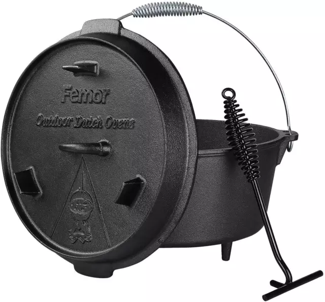 Femor 6.0 L Dutch Oven Gusseisen BBQ Bräter Feuertopf Gusstopf Grill Schmortopf