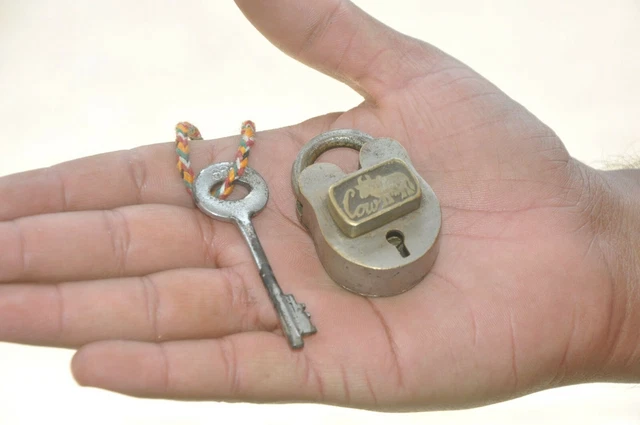 Old Brass Handcrafted Cow Mark Small Unique Shape Padlock