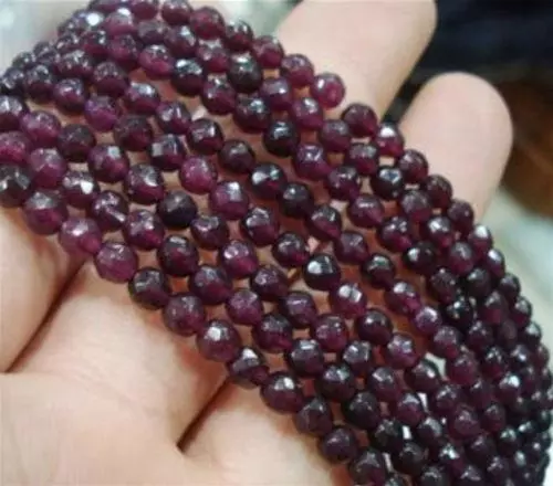 4MM Natural India Red Garnet Faceted Gemstone Round Loose Beads 15" Strand
