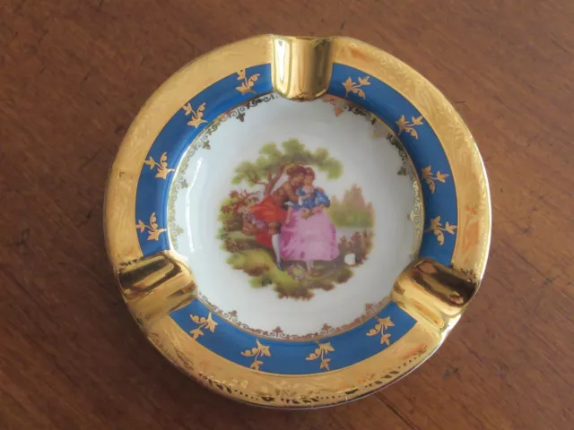 Vintage Gout de Ville LIMOGES Ashtray Hand Painted Victorian Couple Floral Gold