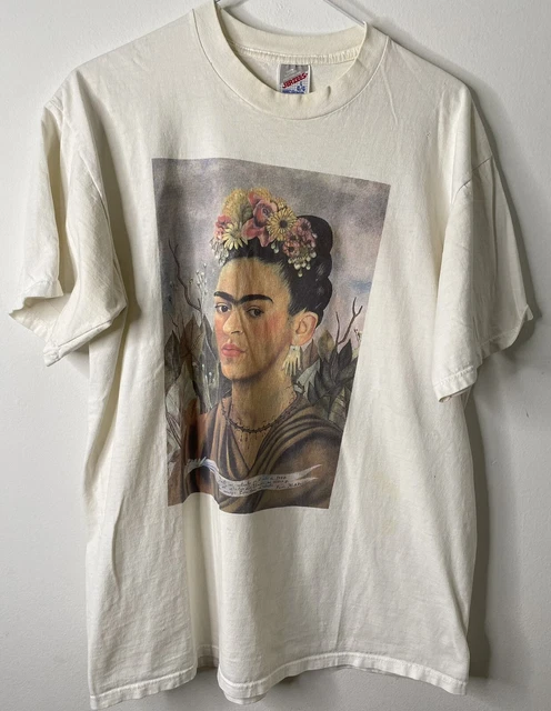 VINTAGE FRIDA KAHLO Shirt Art Museum Shirt Mens Size Large White Mexico 