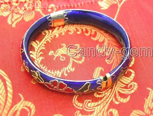 70mm Blue Cloisonne Enamel Bangle Cuff Handwork Bracelet for Women Jewelry B122