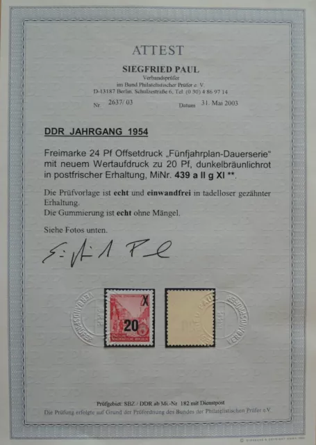 DDR Michel-Nr 439 a II g XI ** postfrisch Attest Paul BPP