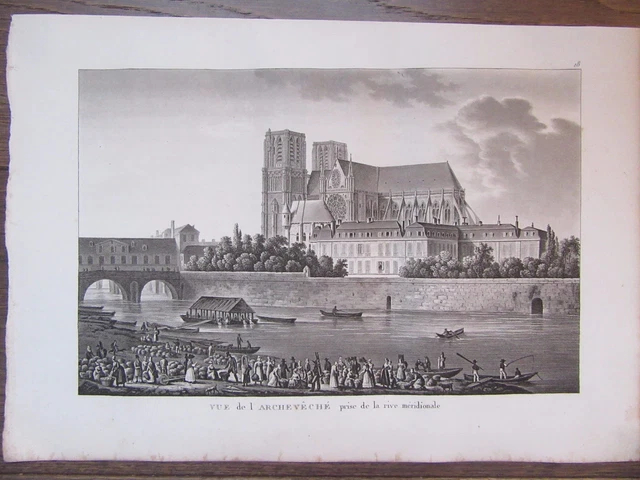 Gravure 1839 Paris Vue De L’archevêché Prise De La Rive Méridionale