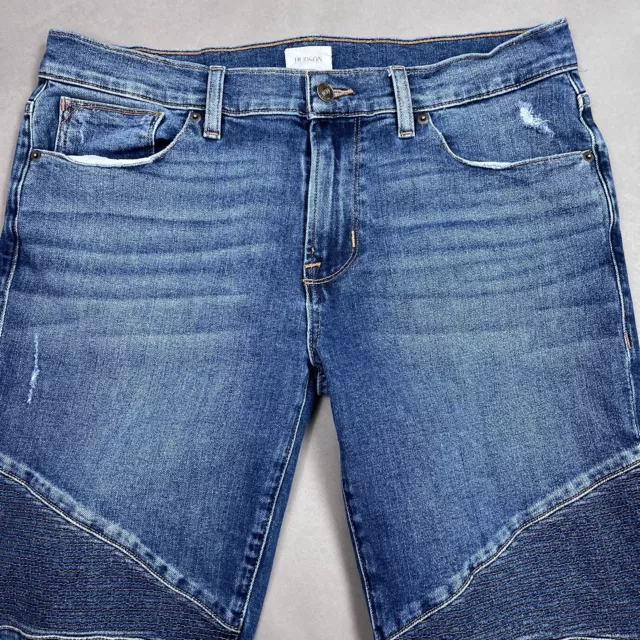 Hudson Jeans Mens 34x32 Blue Moto Biker Distress Thrashed Motorcycle Denim Pants