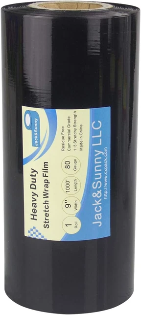 Black Plastic Stretch Wrap Film 9”×1000ft 80 Gauge Storage Industrial Mini