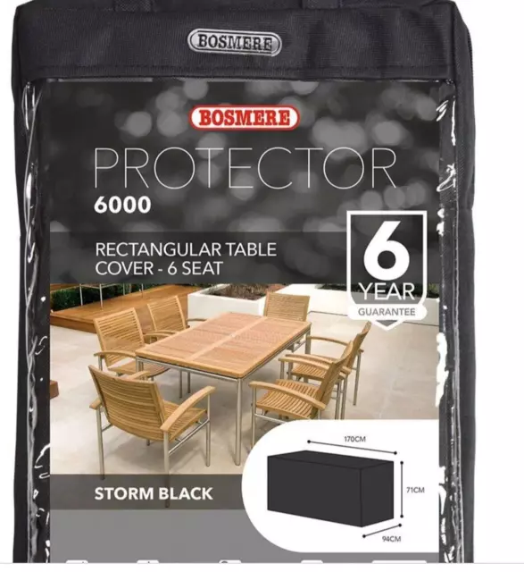 Bosmere 6 Seat Rectangular Patio Table Cover Polyester Black D555