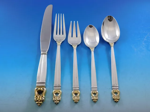 Royal Danish Gold Accent by International Sterling Silver Flatware Set Service