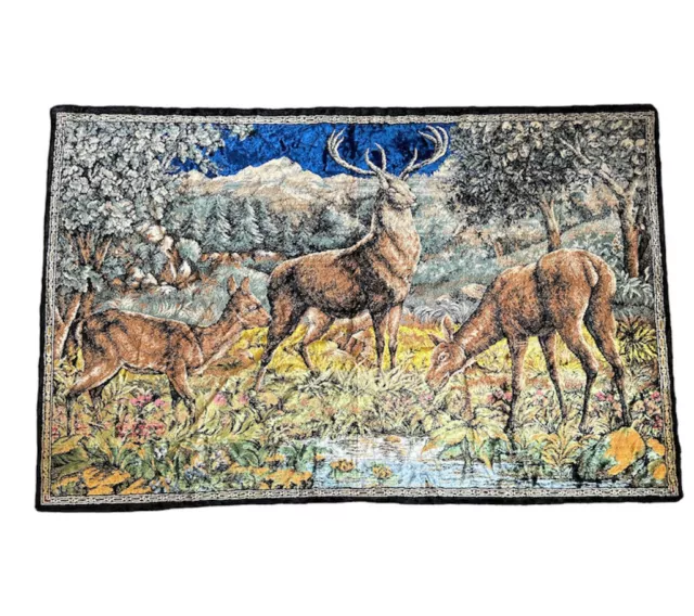 XL 71x46 Vintage Deer Elk Velvet Tapestry Rug Wall Hanging Hunting Nature Cabin