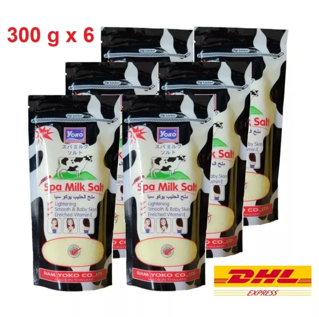 6 x YOKO Spa Milk Salt 300g Scrub Lightening Smooth Skin AHA Vitamin E Collagen