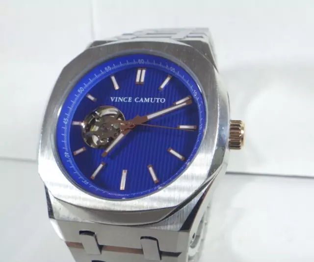 Vince Camuto Men's VC/1152BLSV Automatic Octagonal SS Watch w/ Blue Dial