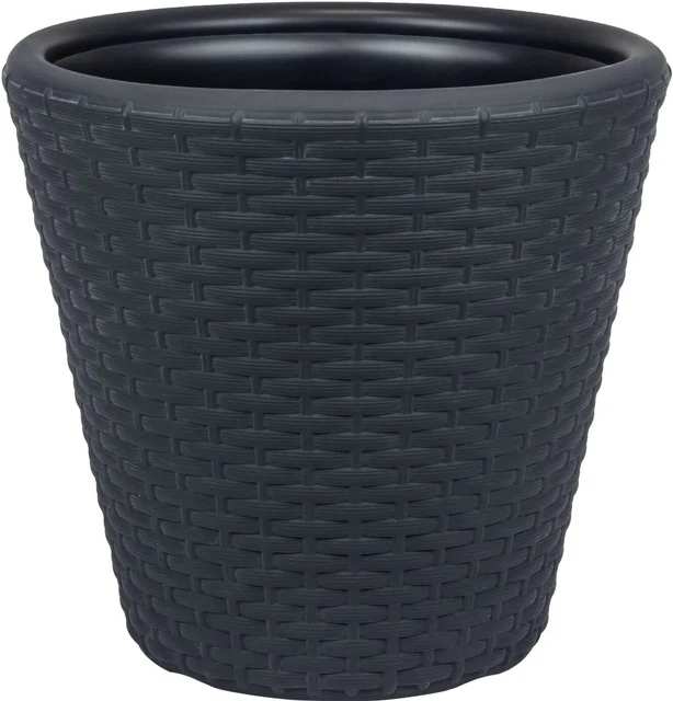 EXTRA LARGE RATTAN Barrel Planter Anthracite Plant Pot 48cm Large Plant