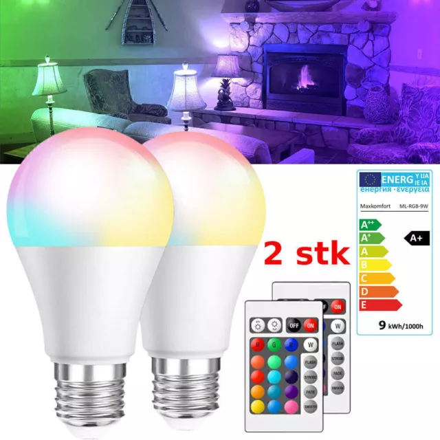 2 Stücke E27 RGB LED Birne Farbwechsel Lampe Glühbirne Licht W/Fernbedienung