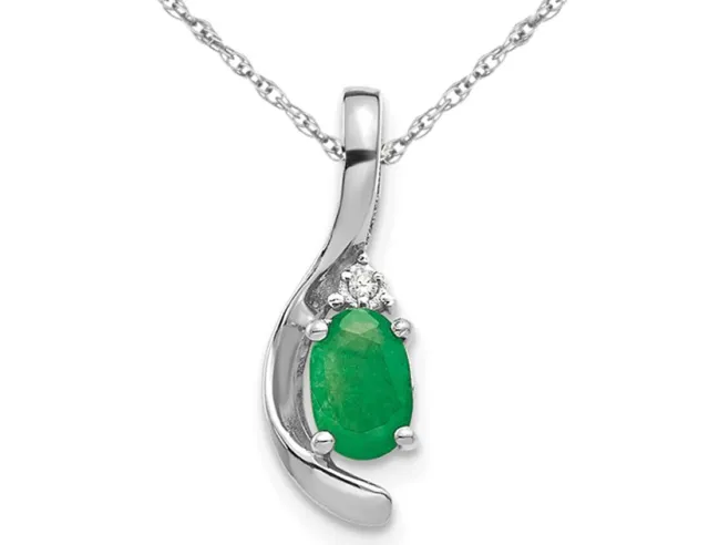 1/3 Carat (ctw) Emerald Pendant Necklace 14K White Gold with Chain