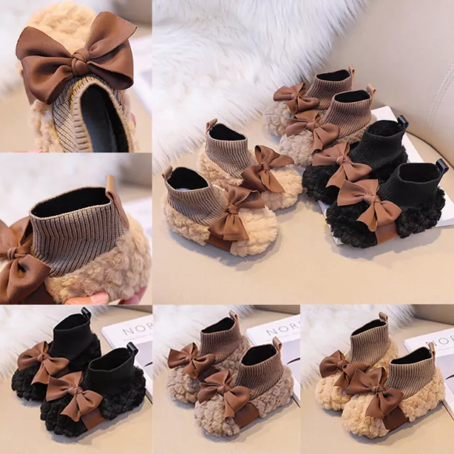 Girl Kids Baby Toddlers Princess Party Bow Warm Soft Sole Fur Lined Winter Shoes