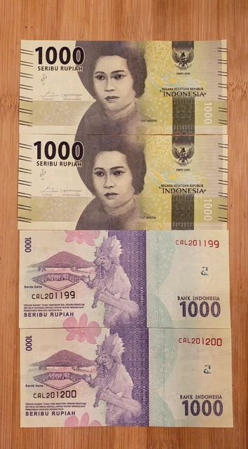 2016 Indonesia 1000 Rupiah P-154, Tjut Meutia/Banda, UNC Currency ( lot of 4 )