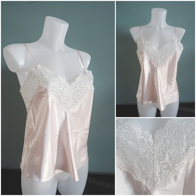 Camicia vintage anni '90 pesca raso floreale pizzo avorio donna anni '90 busto 34