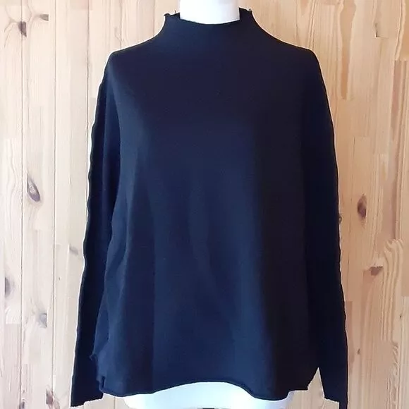 New Frank & Eileen Tee Lab Effie Funnel Neck Capelet Black Fleece Sweatshirt S 2